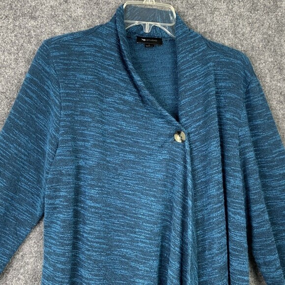 AB Studio Tunic Sweater Women Large 1 Button Flowing Open Front Long Sleeve - Picture 2 of 13